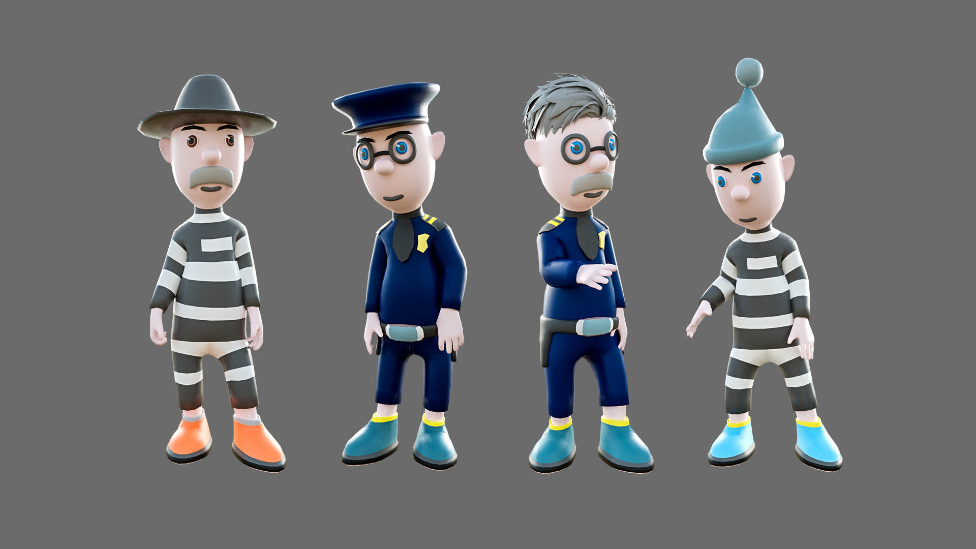 Cartoon characters-jailer and policeman Low-poly 3D model_13