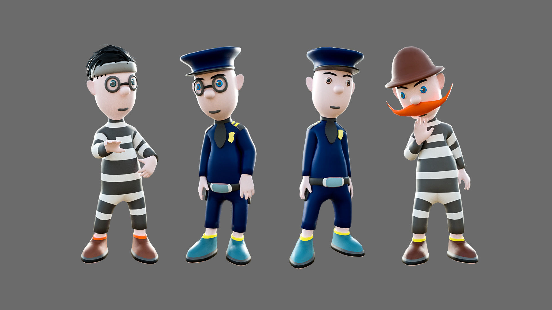 Cartoon characters-jailer and policeman Low-poly 3D model_6