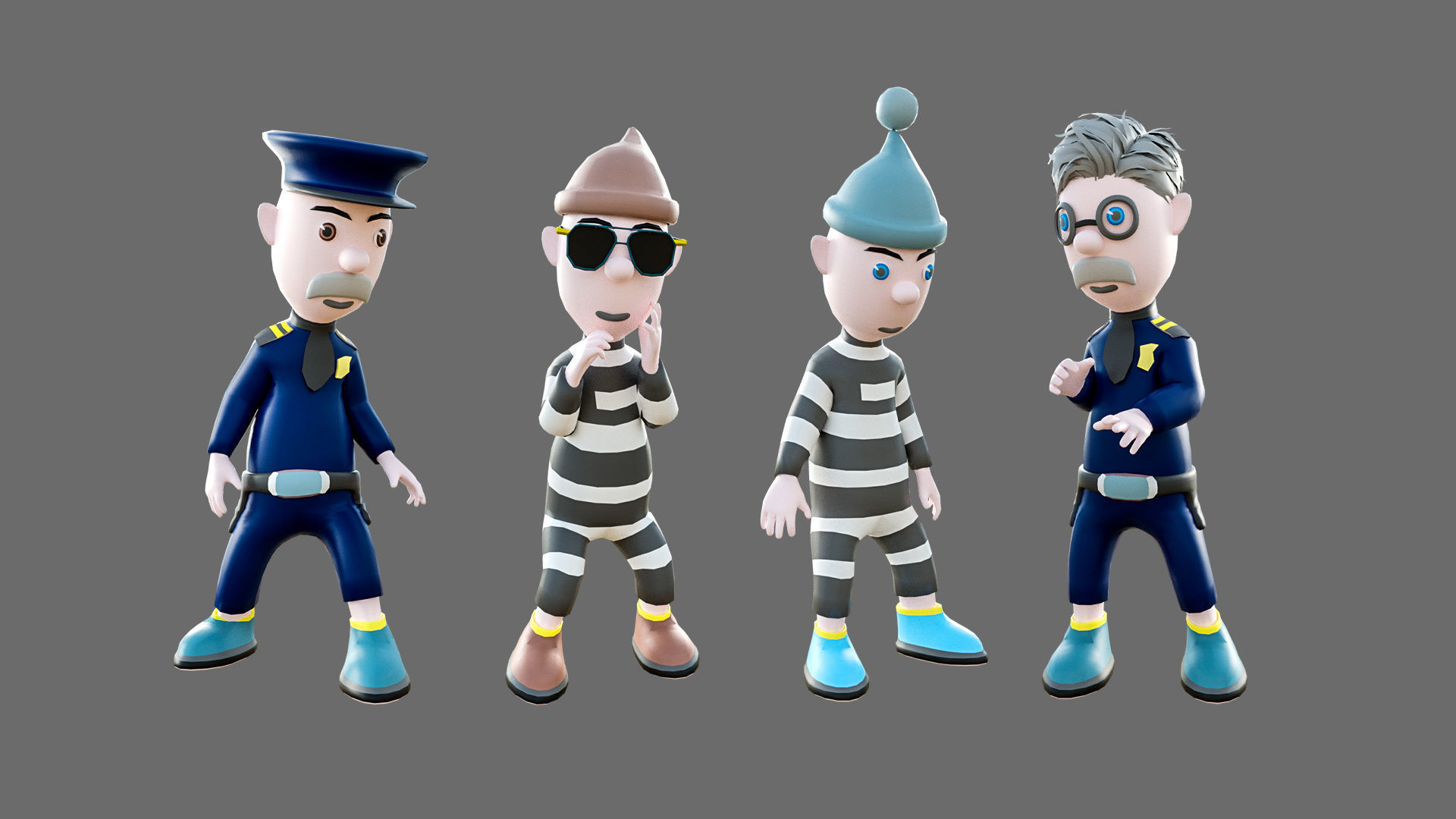 Cartoon characters-jailer and policeman Low-poly 3D model_7