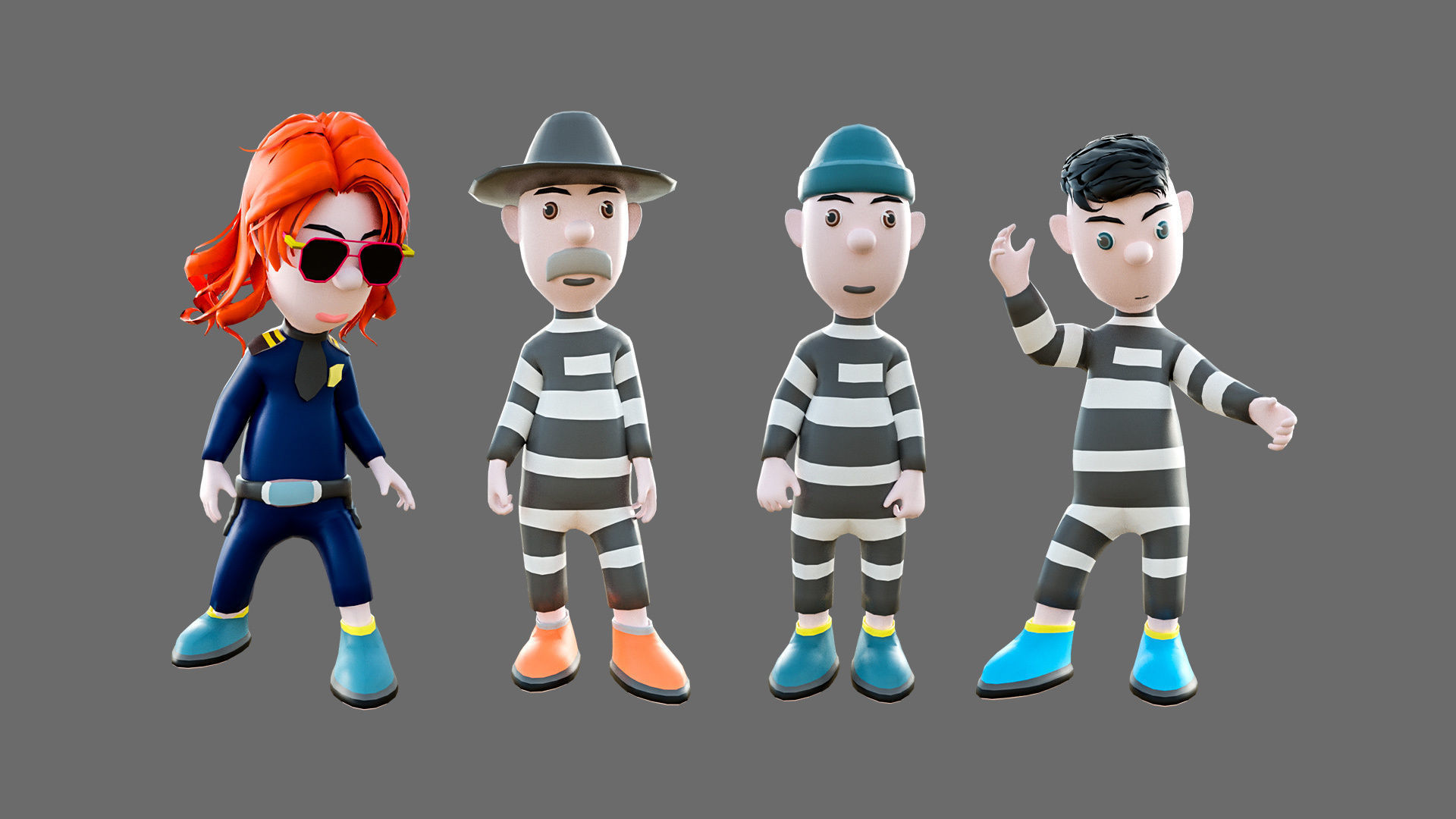 Cartoon characters-jailer and policeman Low-poly 3D model_3