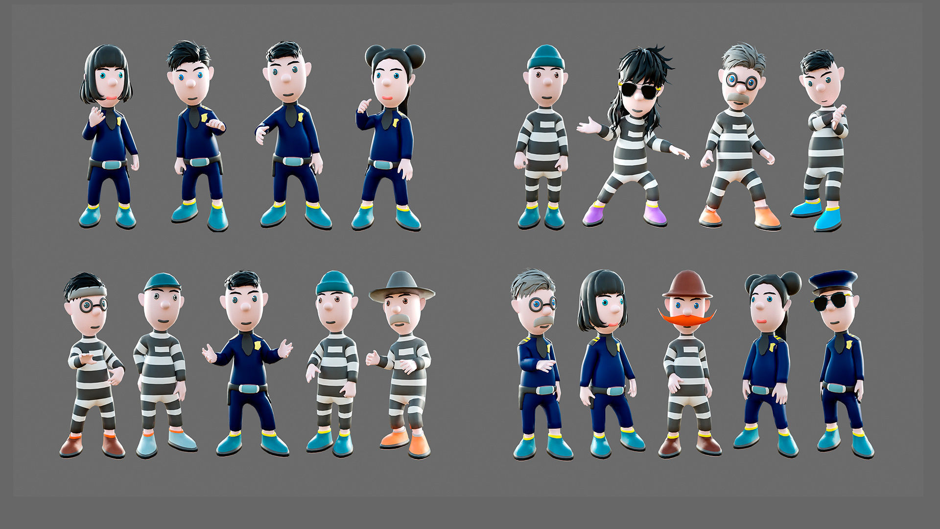 Cartoon characters-jailer and policeman Low-poly 3D model_17
