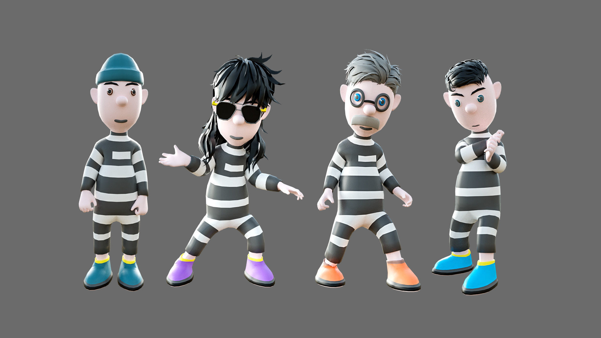 Cartoon characters-jailer and policeman Low-poly 3D model_4