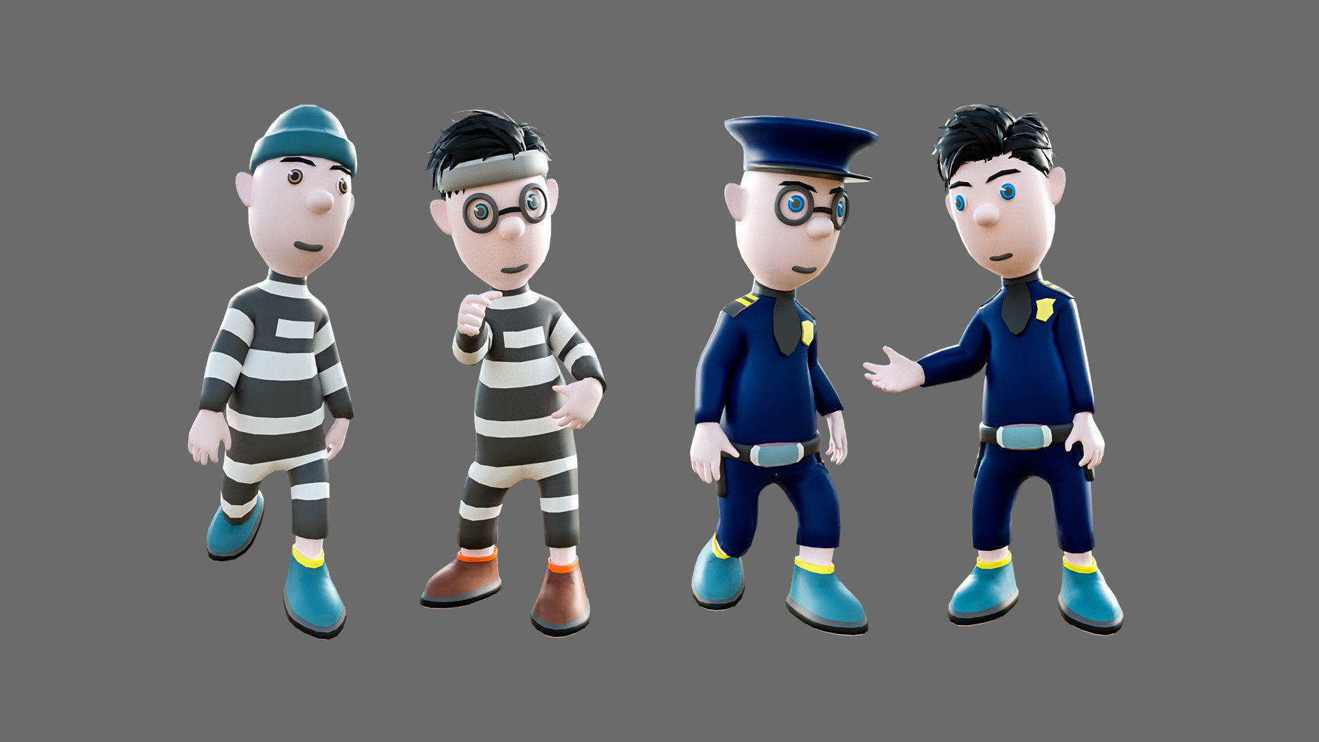 Cartoon characters-jailer and policeman Low-poly 3D model_10