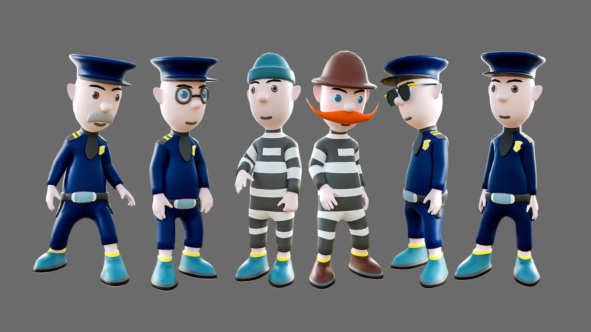 Cartoon characters-jailer and policeman Low-poly 3D model_16