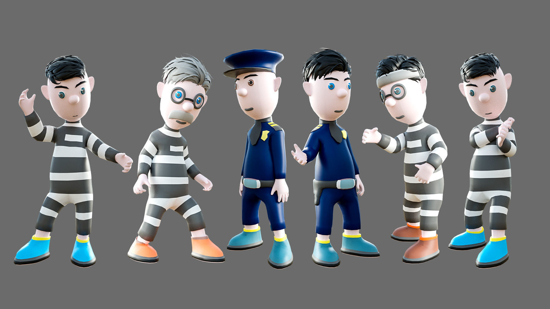 Cartoon characters-jailer and policeman Low-poly 3D model_15