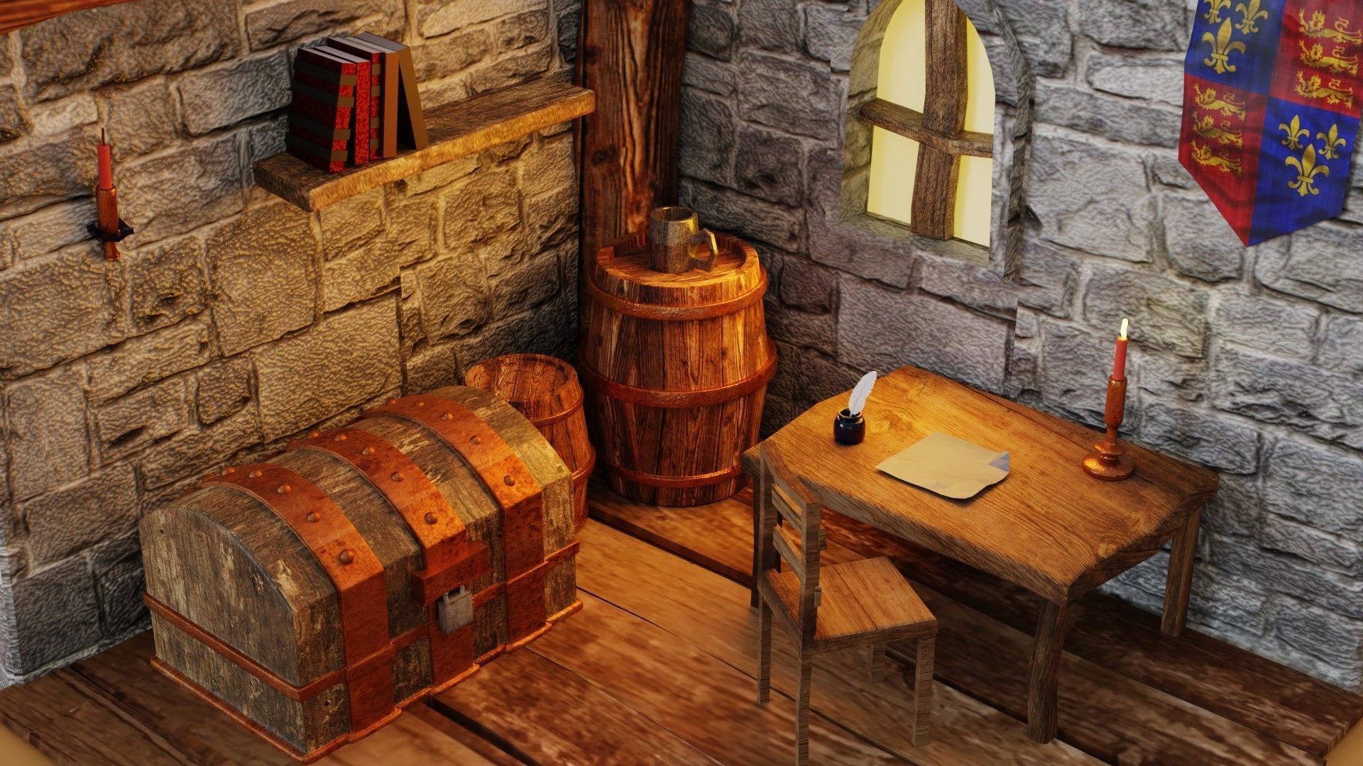 Medieval Study room remake  Low-poly 3D model_4