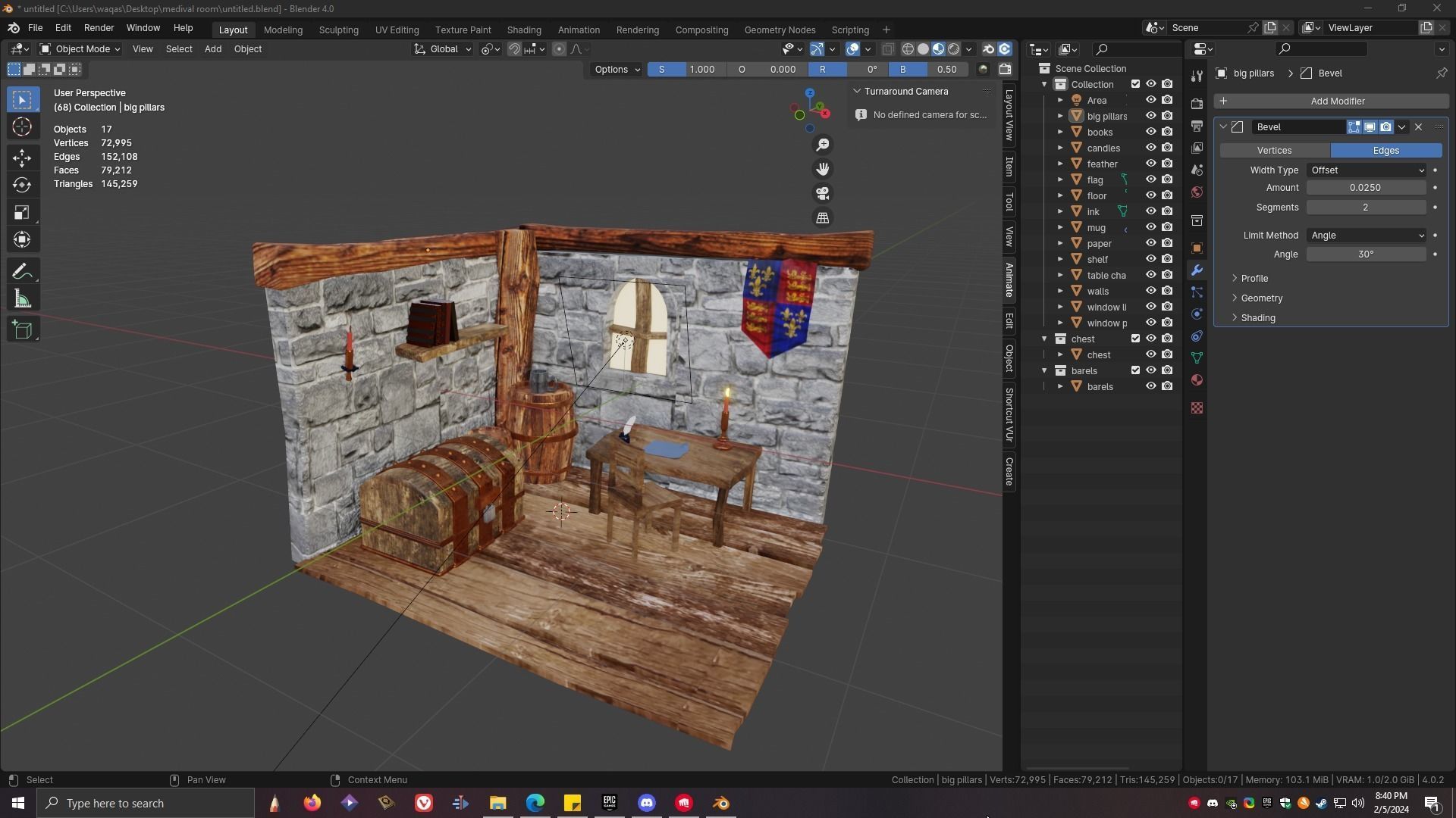 Medieval Study room remake  Low-poly 3D model_9