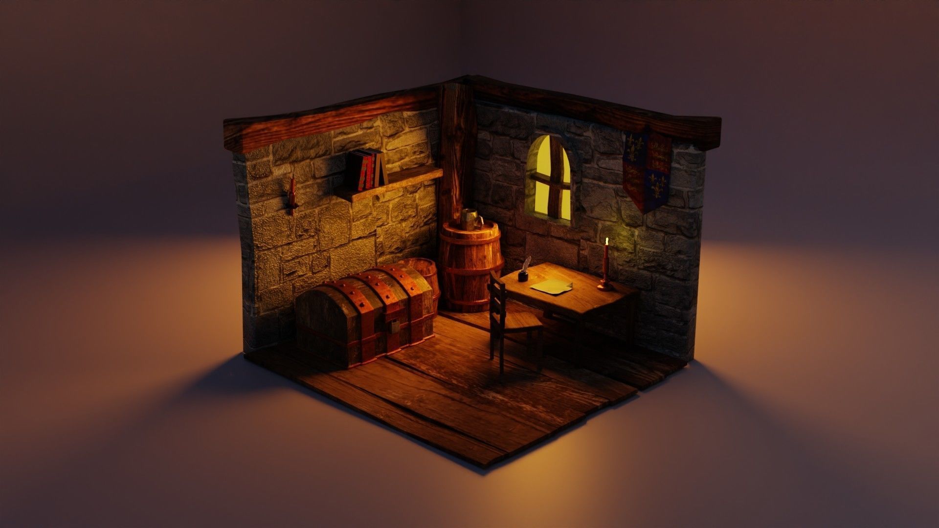 Medieval Study room remake  Low-poly 3D model_3