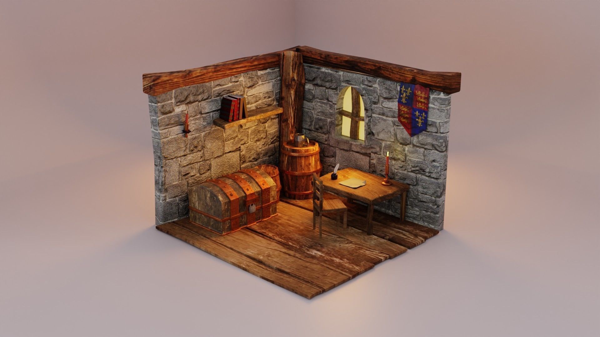 Medieval Study room remake  Low-poly 3D model_2