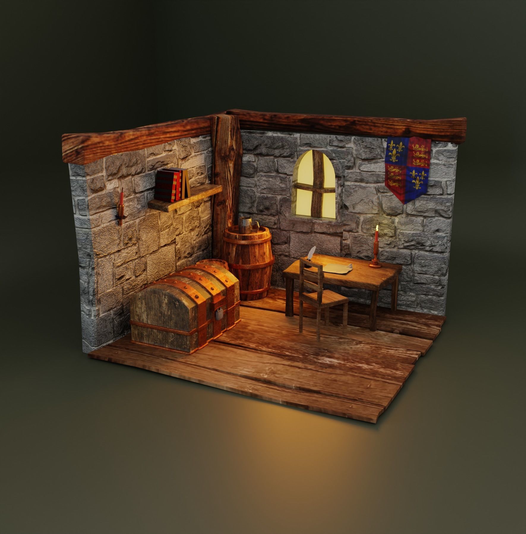 Medieval Study room remake  Low-poly 3D model_6