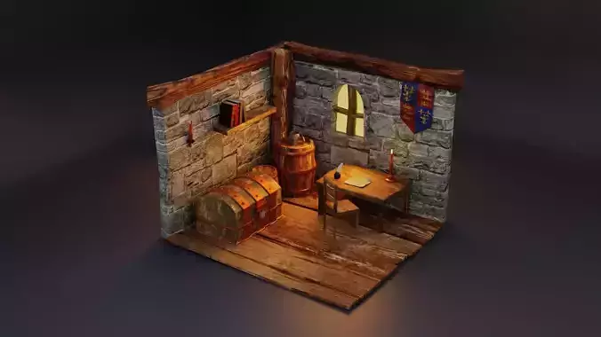 Medieval Study room remake  Low-poly 3D model