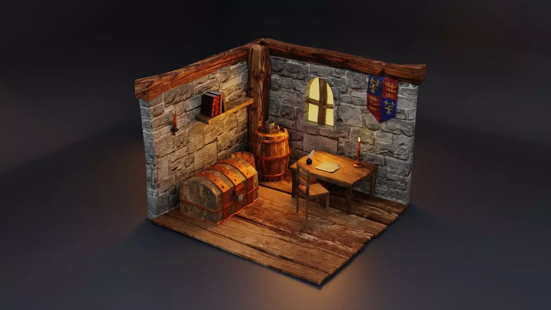 Medieval Study room remake  Low-poly 3D model_0