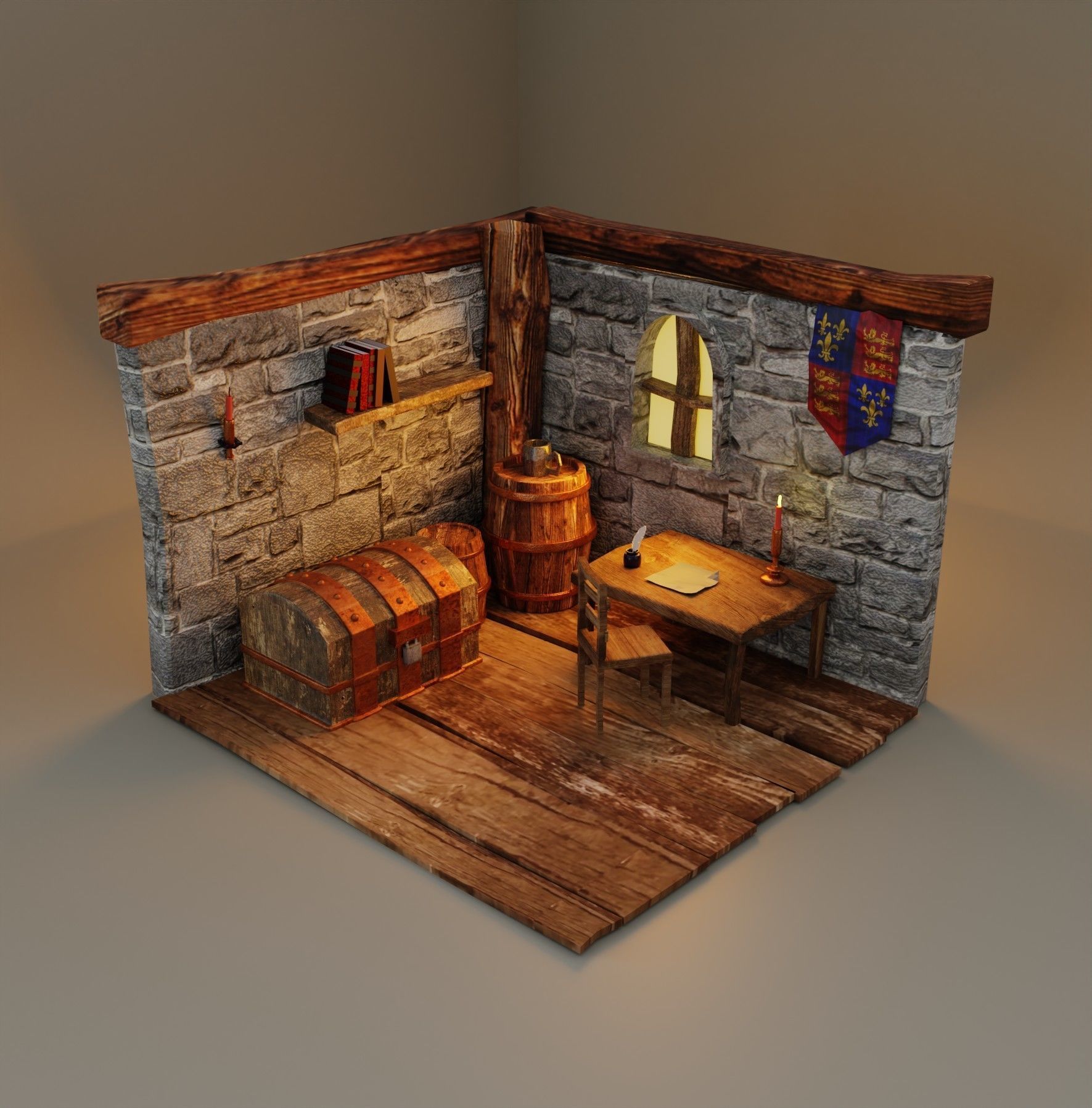 Medieval Study room remake  Low-poly 3D model_5