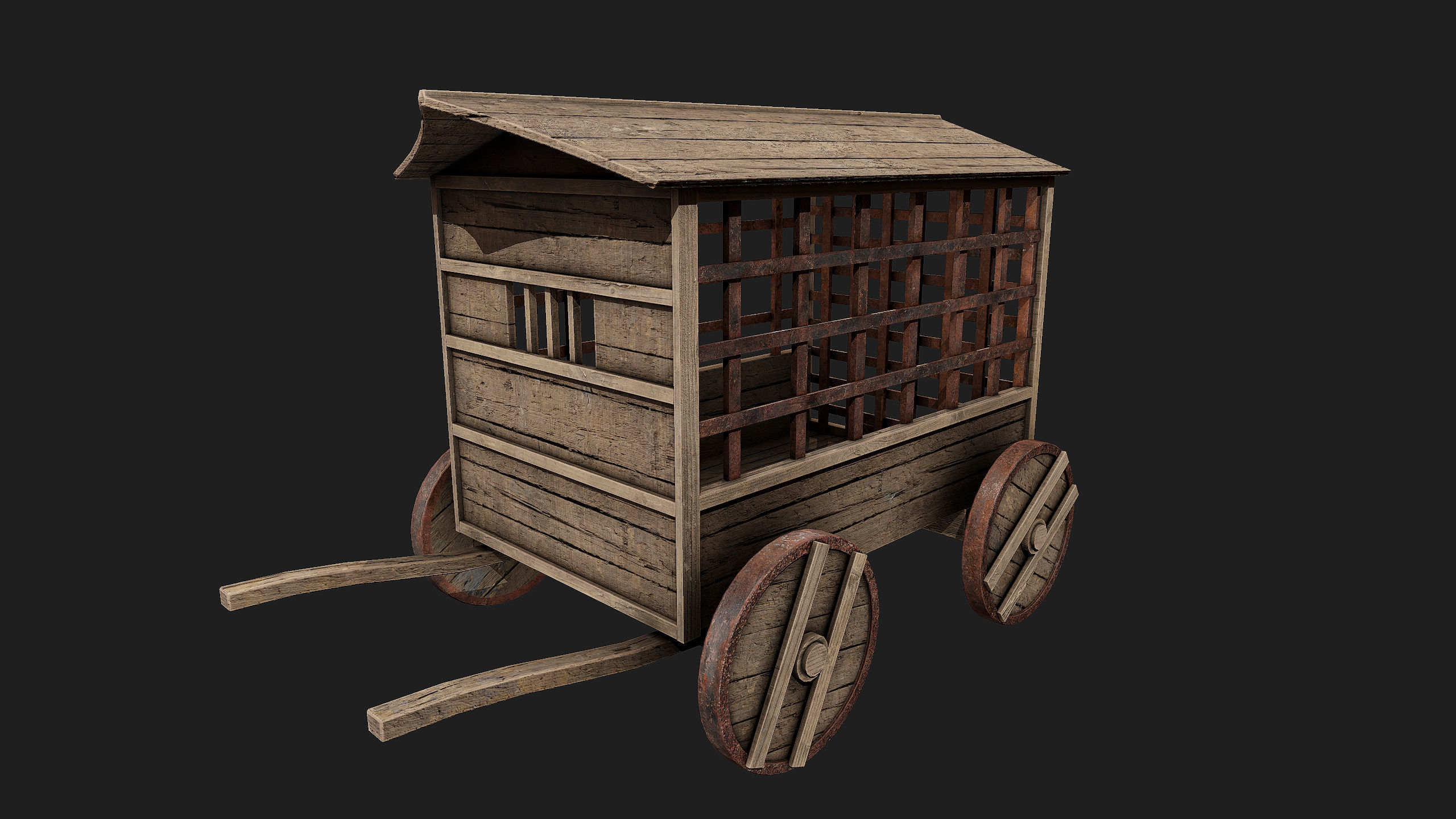 4 Old wooden carriage 3D Model Collection_5