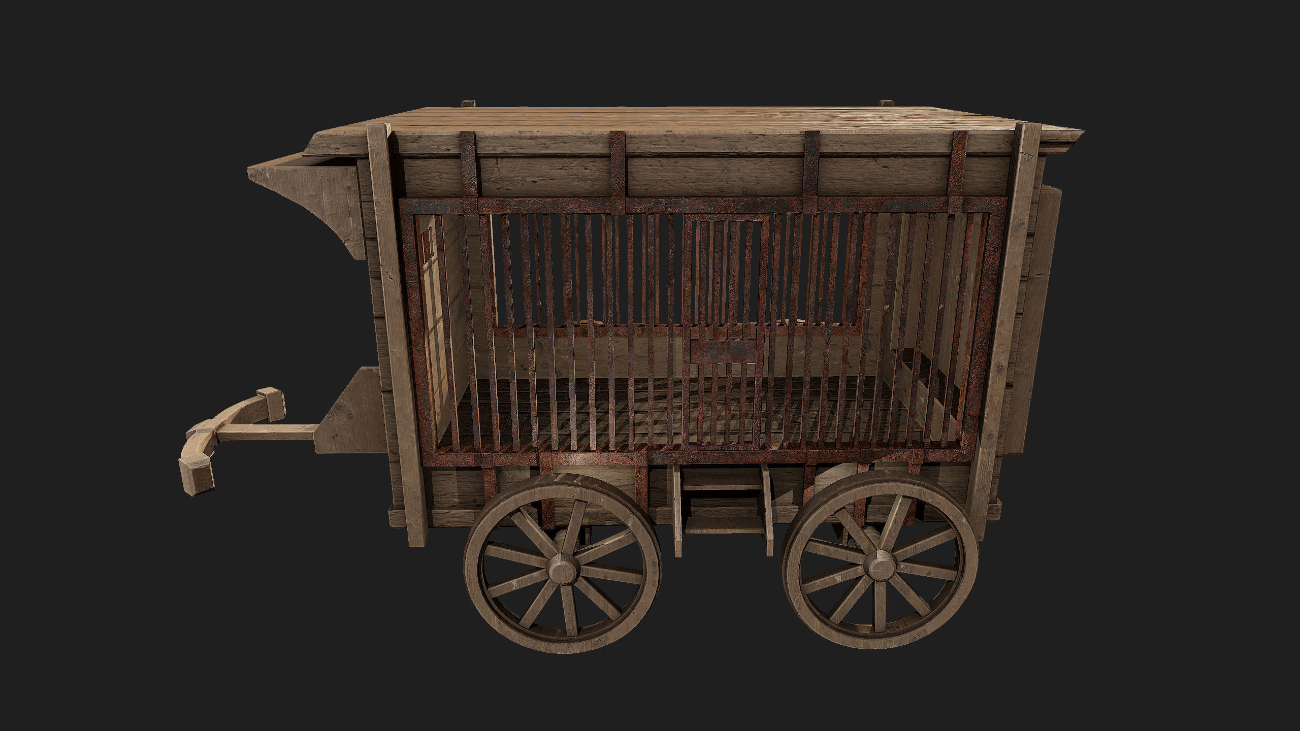 4 Old wooden carriage 3D Model Collection_7