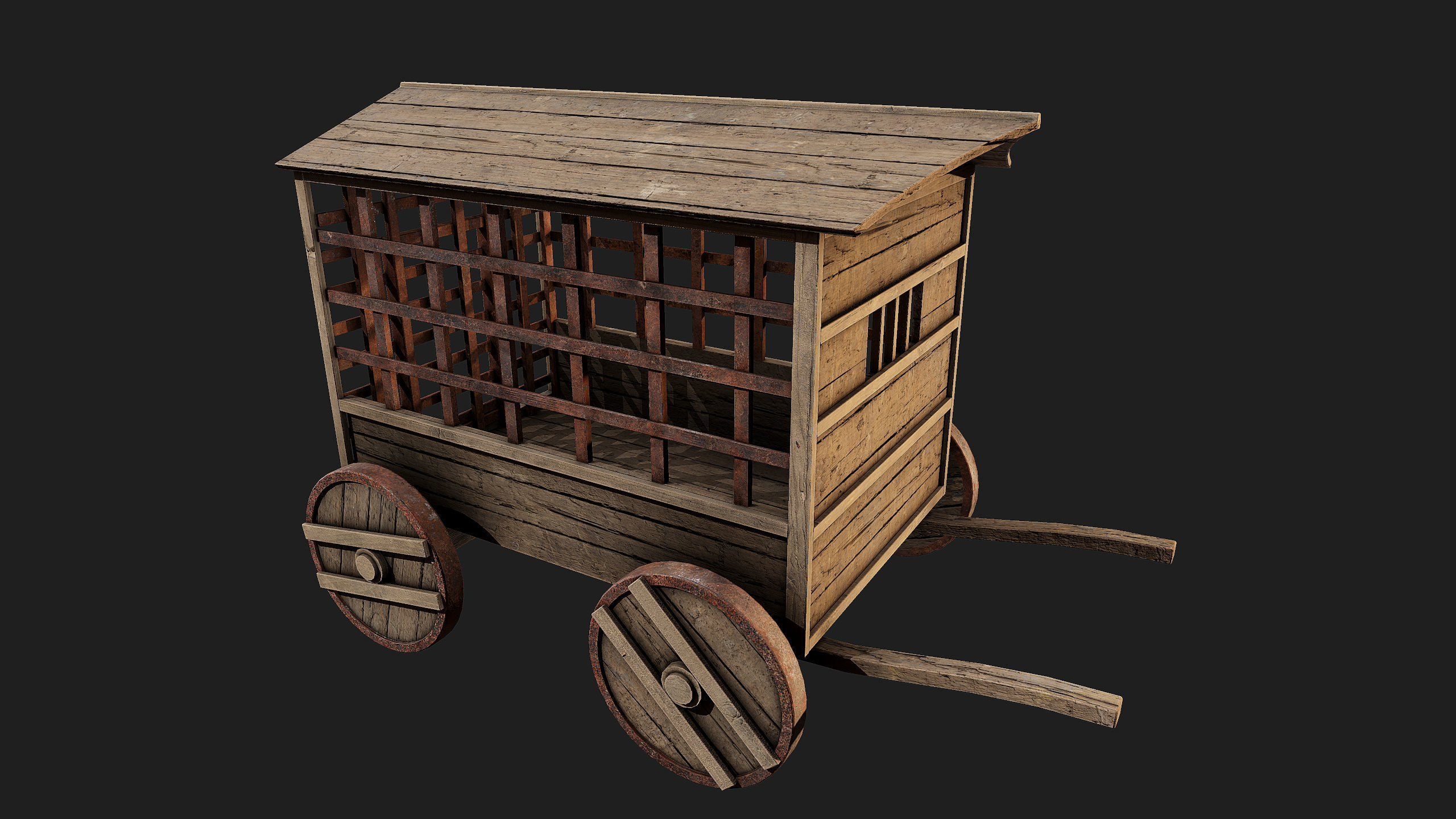 4 Old wooden carriage 3D Model Collection_6