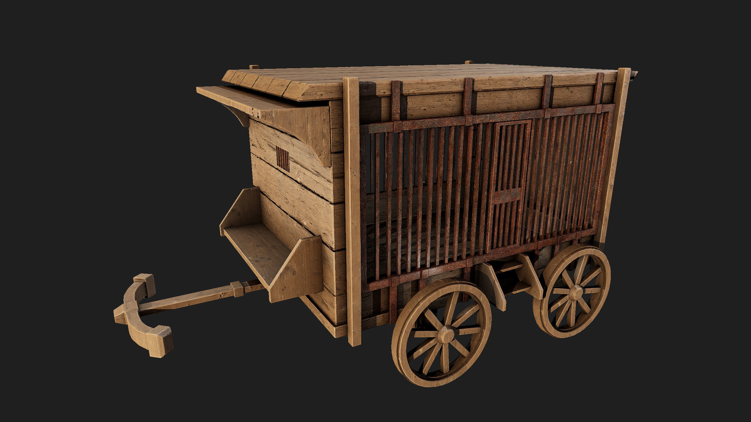 4 Old wooden carriage 3D Model Collection_8