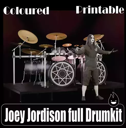 Joey Jordison high poly figure and full drum set printable 3D print model