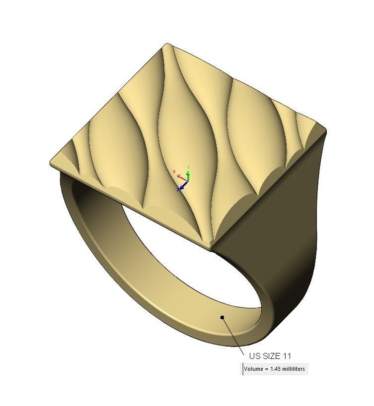 Abstract dome wave pattern square signet ring US sizes 7to11 3D print model_12