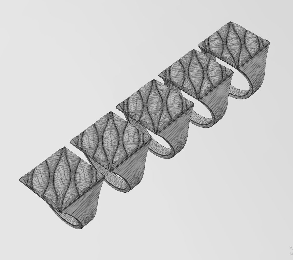 Abstract dome wave pattern square signet ring US sizes 7to11 3D print model_13