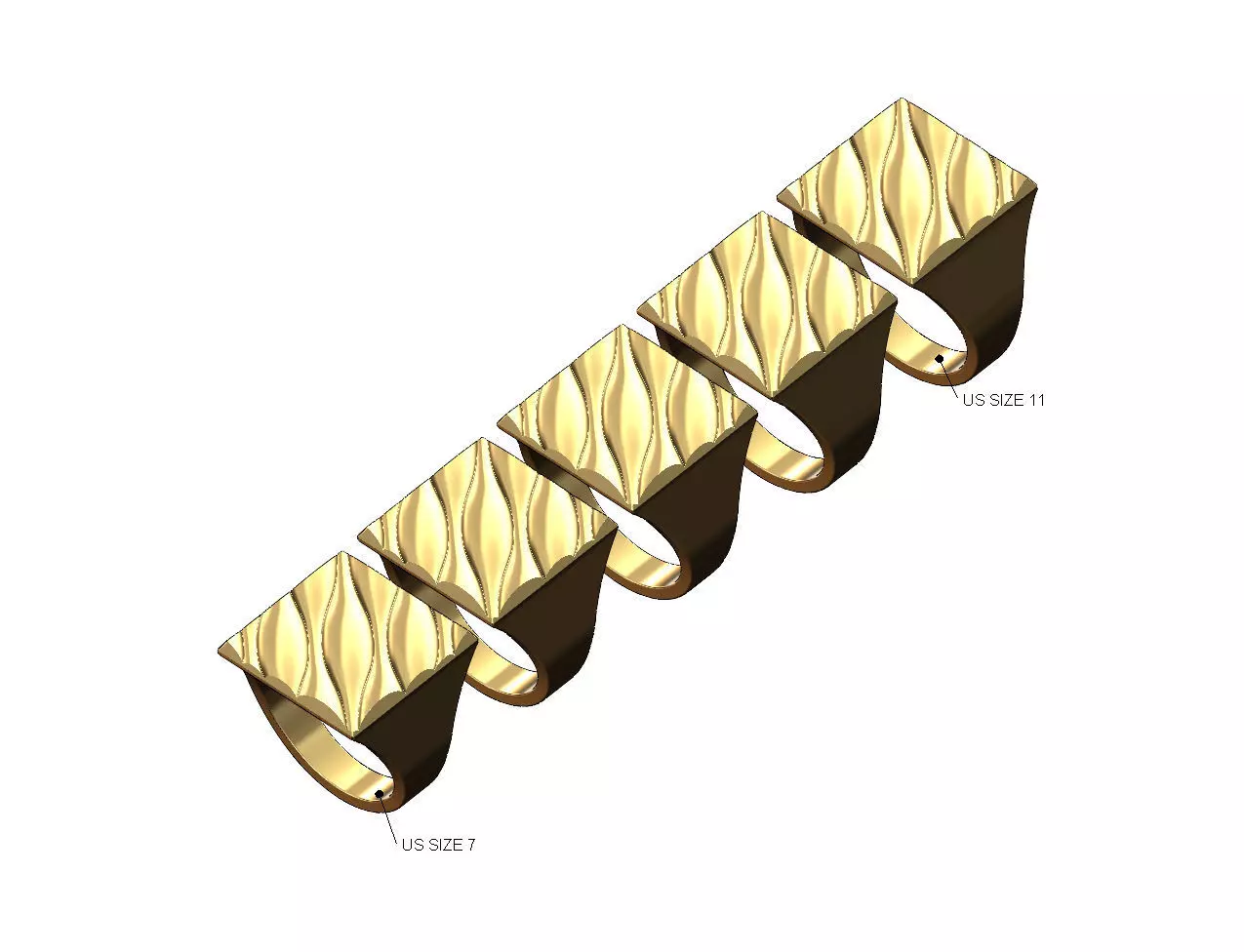 Abstract dome wave pattern square signet ring US sizes 7to11 3D print model_0