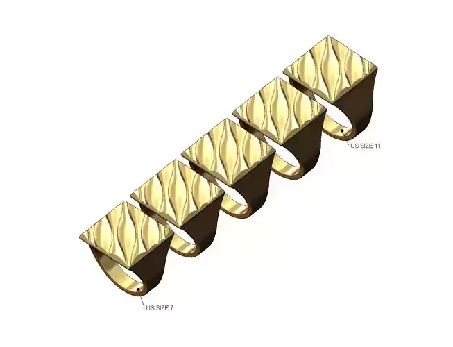 Abstract dome wave  pattern square signet ring US sizes 7to11