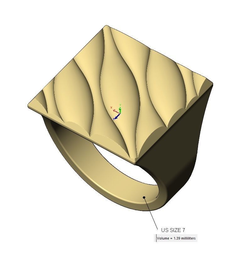Abstract dome wave pattern square signet ring US sizes 7to11 3D print model_11
