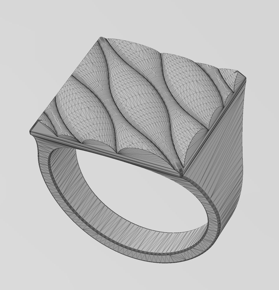 Abstract dome wave pattern square signet ring US sizes 7to11 3D print model_14