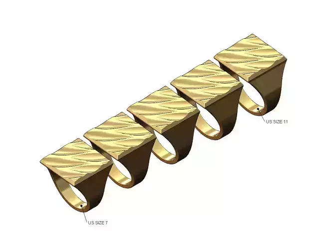 Carved abstract dome wave pattern square signet US sizes 7to11
