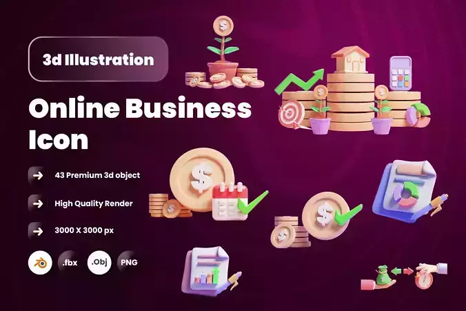 Online Business 3d Illustration  Icon Pack
