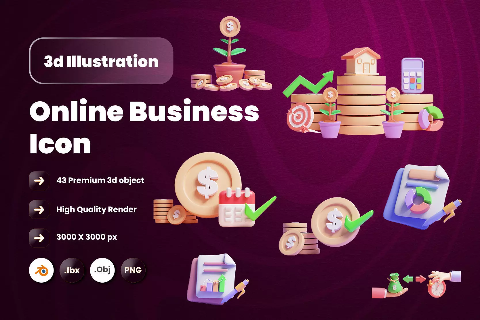 Online Business 3d Illustration  Icon Pack 3D model_0