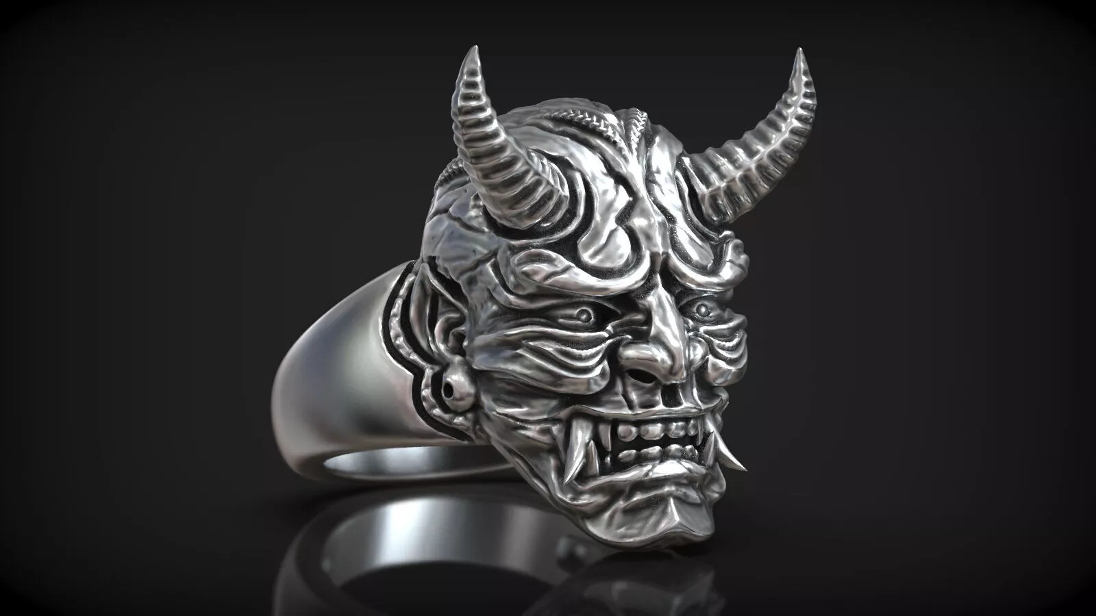Traditional Japanese Hannya Oni Mask Samurai Ring Free 3D print model