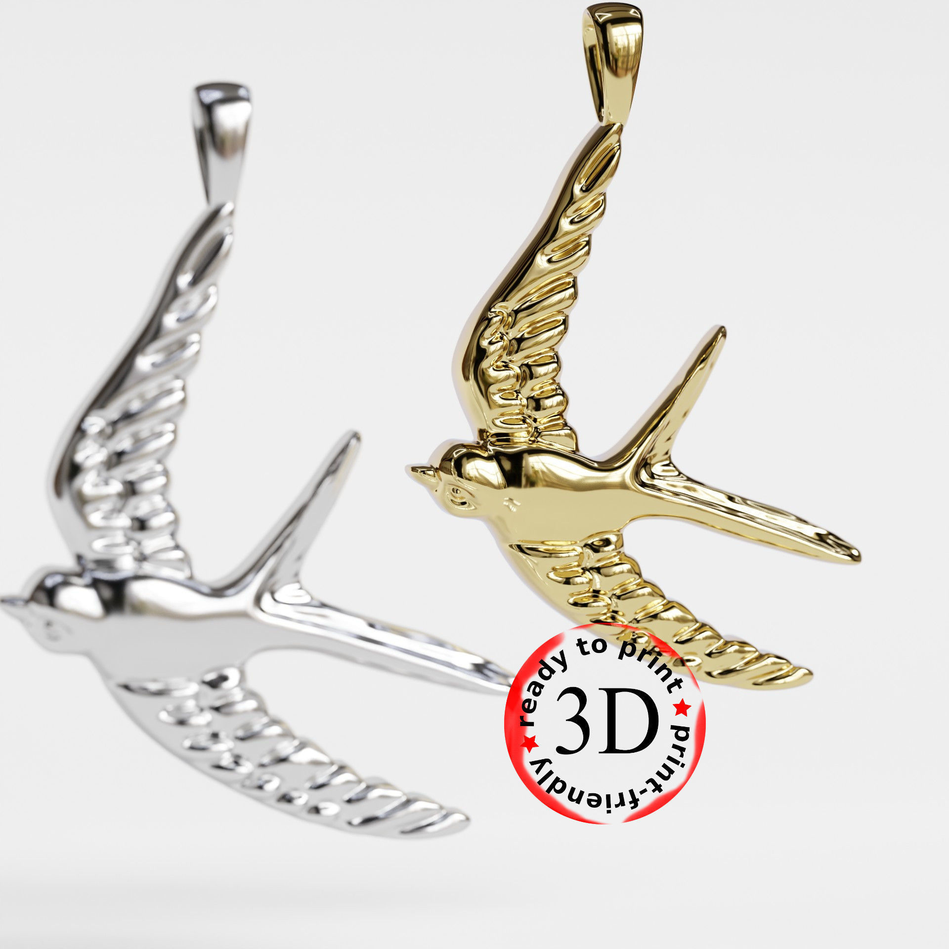 swallow pendant 3D print model_4
