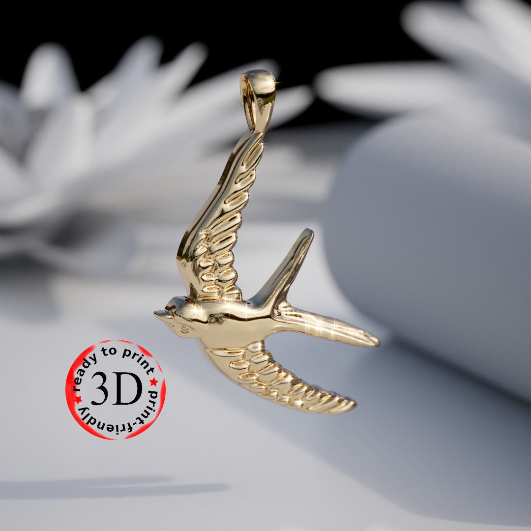 swallow pendant 3D print model_3