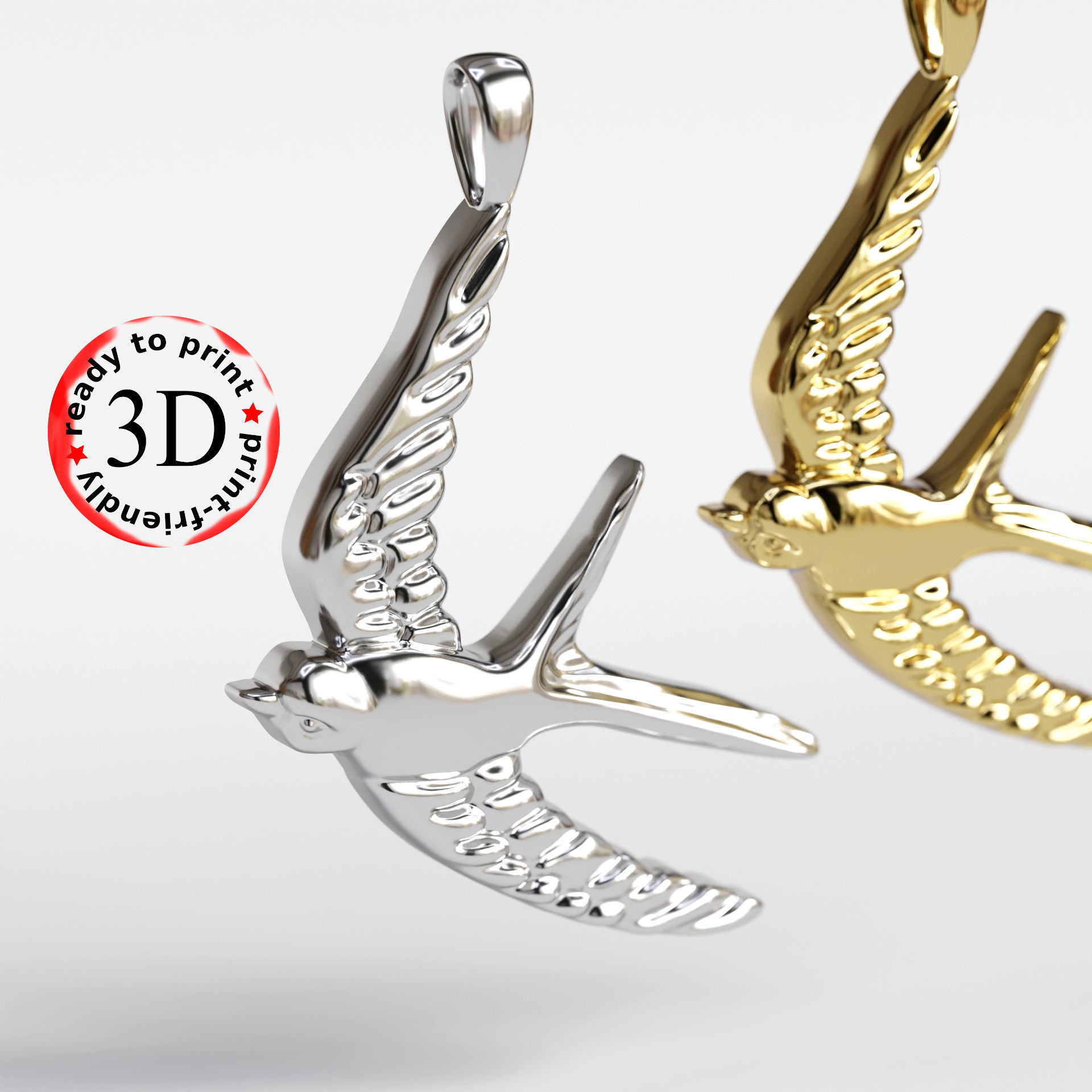 swallow pendant 3D print model_5