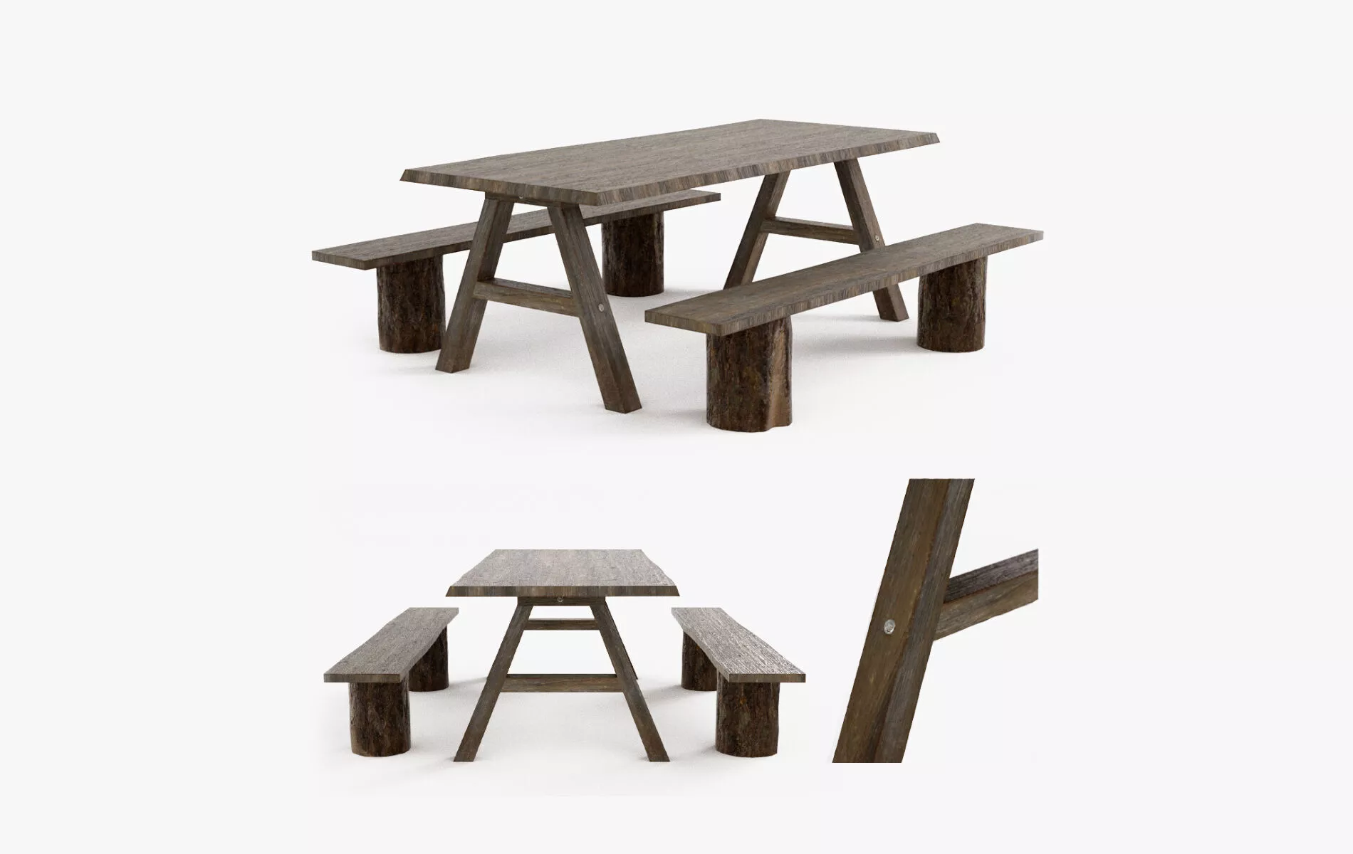 Rustic Table Benches - Game Ready Low-poly 3D model