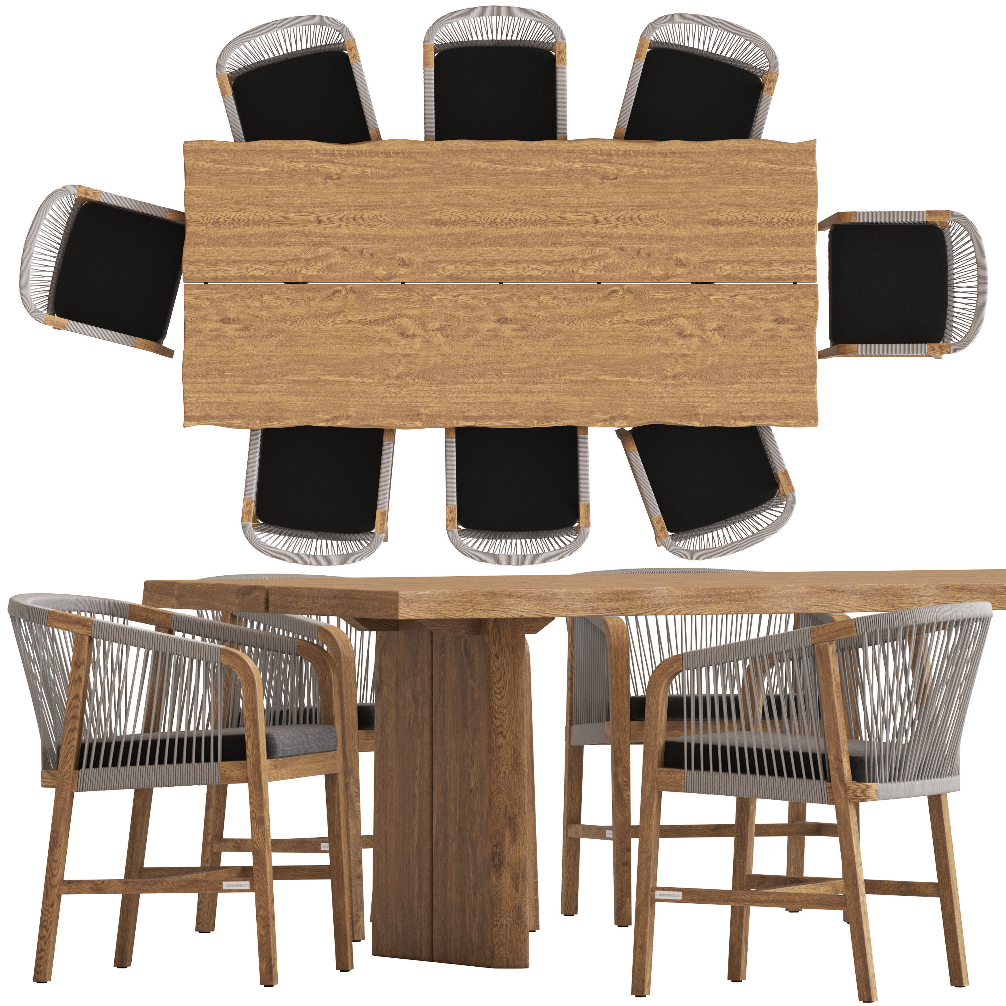 Coco Republic St Joseph Chair  and Newport Live Edge Table 3D model_2