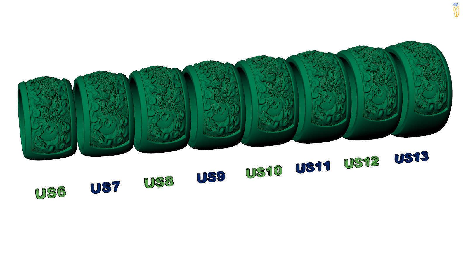 Chinese Fengchuang Mythical Bird Fenix Unisex Ring 3D print model_7