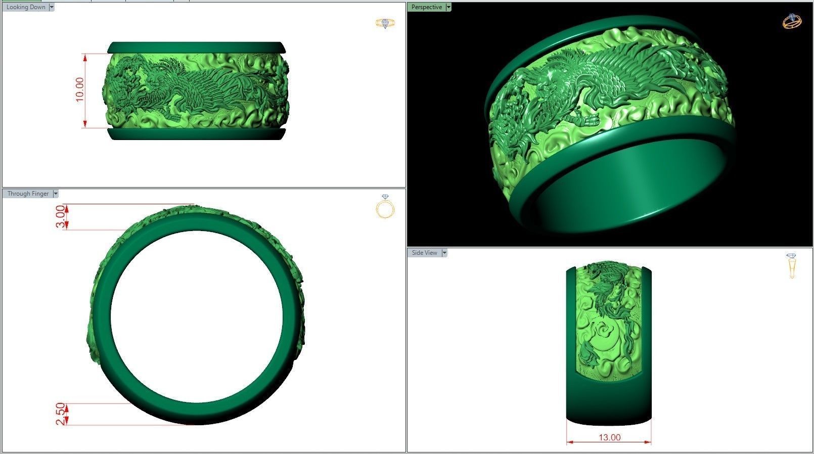 Chinese Fengchuang Mythical Bird Fenix Unisex Ring 3D print model_6