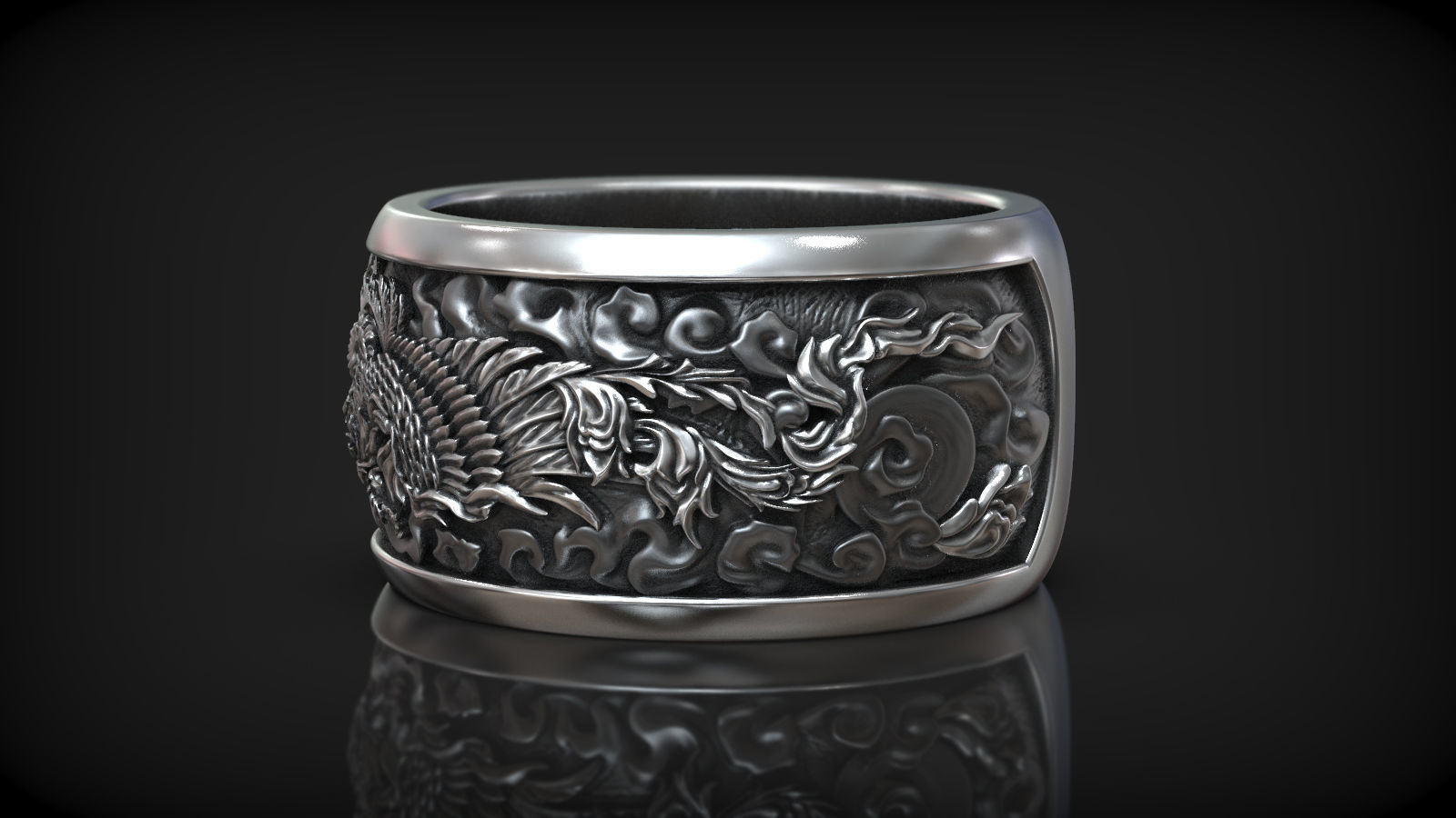 Chinese Fengchuang Mythical Bird Fenix Unisex Ring 3D print model_2