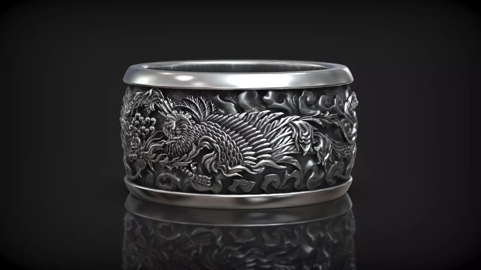 Chinese Fengchuang Mythical Bird Fenix Unisex Ring 3D print model_0