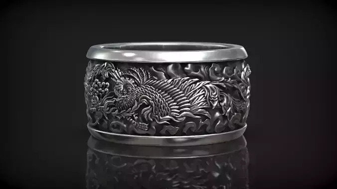 Chinese Fengchuang Mythical Bird Fenix Unisex Ring