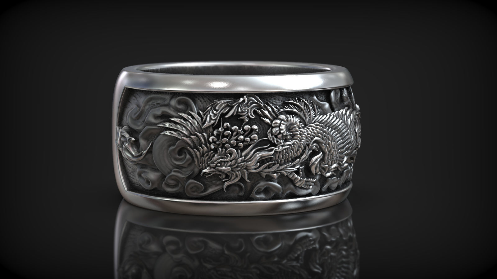 Chinese Fengchuang Mythical Bird Fenix Unisex Ring 3D print model_1