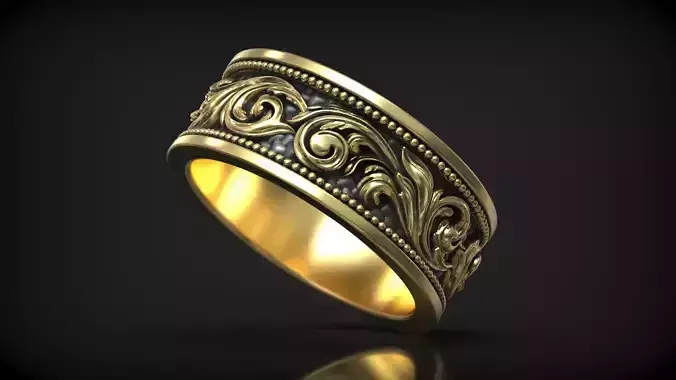 Baroque Grass Heraldic Pattern Royal Vintage Ring