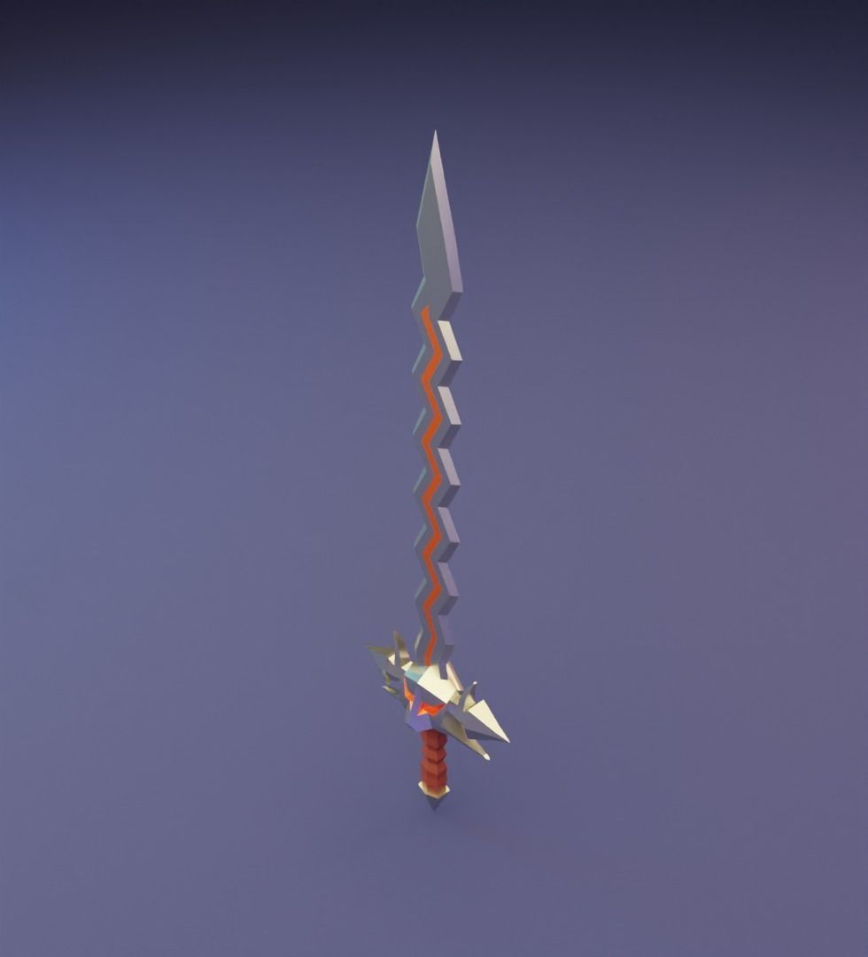 Sword with hcrooked blade 3D model for 3D print Low-poly 3D model_6