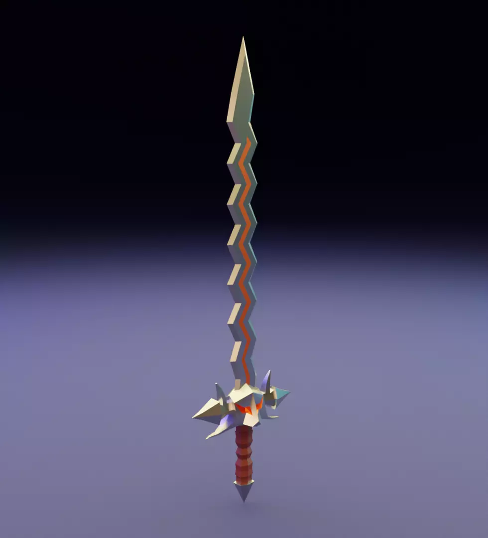 Sword with hcrooked blade 3D model for 3D print Low-poly 3D model_0