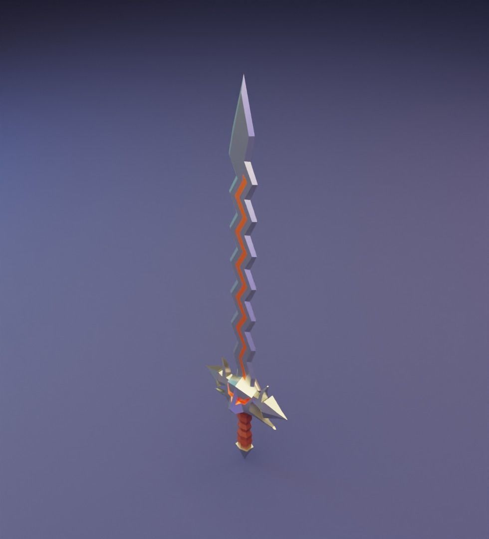 Sword with hcrooked blade 3D model for 3D print Low-poly 3D model_8