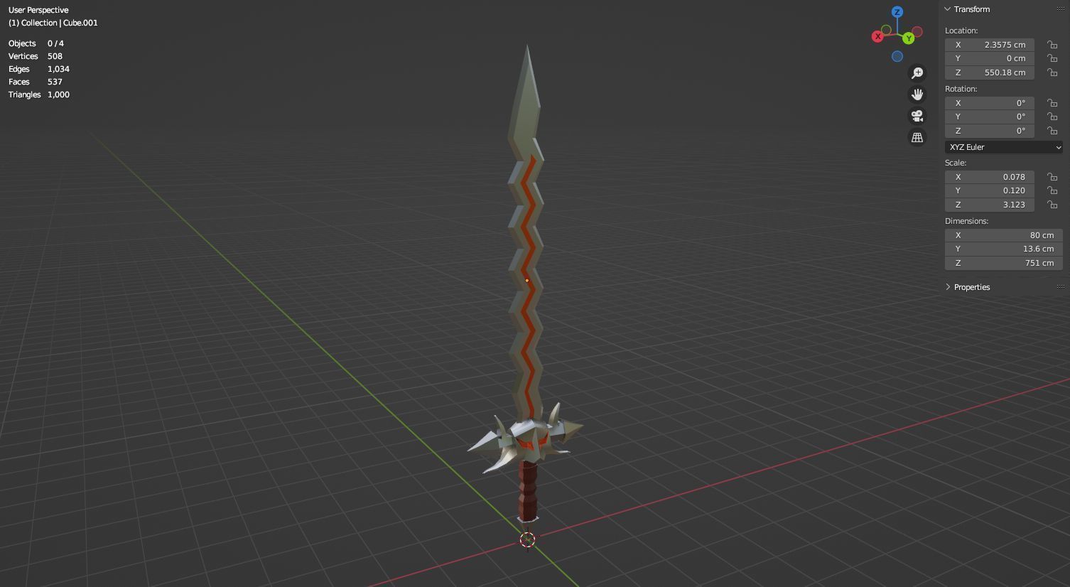 Sword with hcrooked blade 3D model for 3D print Low-poly 3D model_21