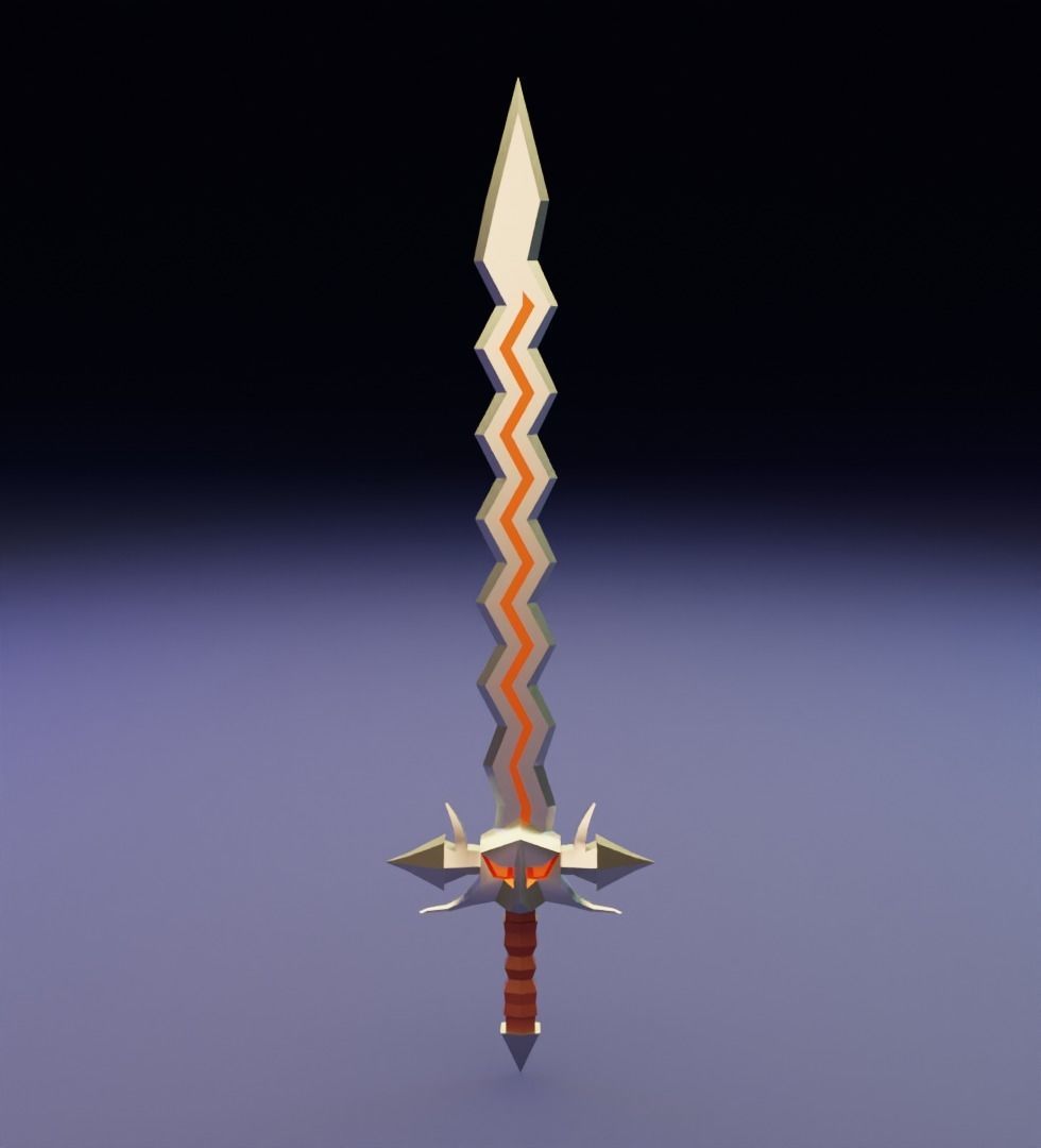Sword with hcrooked blade 3D model for 3D print Low-poly 3D model_1