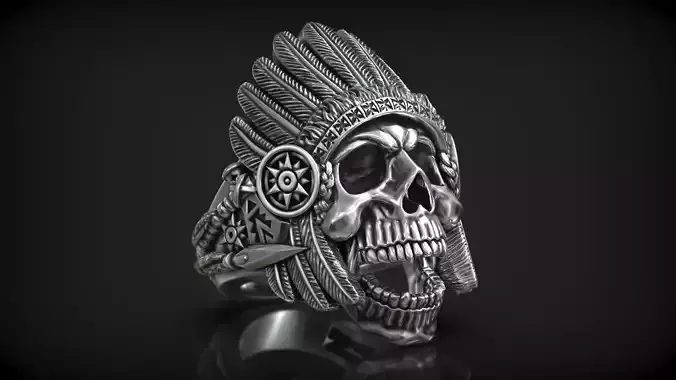 Native American Indian War Bonnet Skull with Spear and Tomahawk